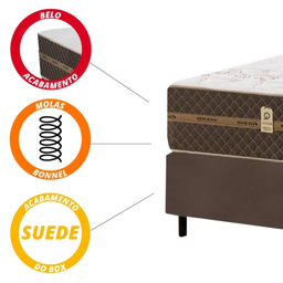 Cama Box Baú Casal Colchão Molas Flora Gazin + Box Sintético 52x138x188 Marrom - 11