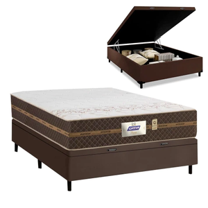 Cama Box Baú Casal Colchão Molas Flora Gazin + Box Sintético 52x138x188 Marrom