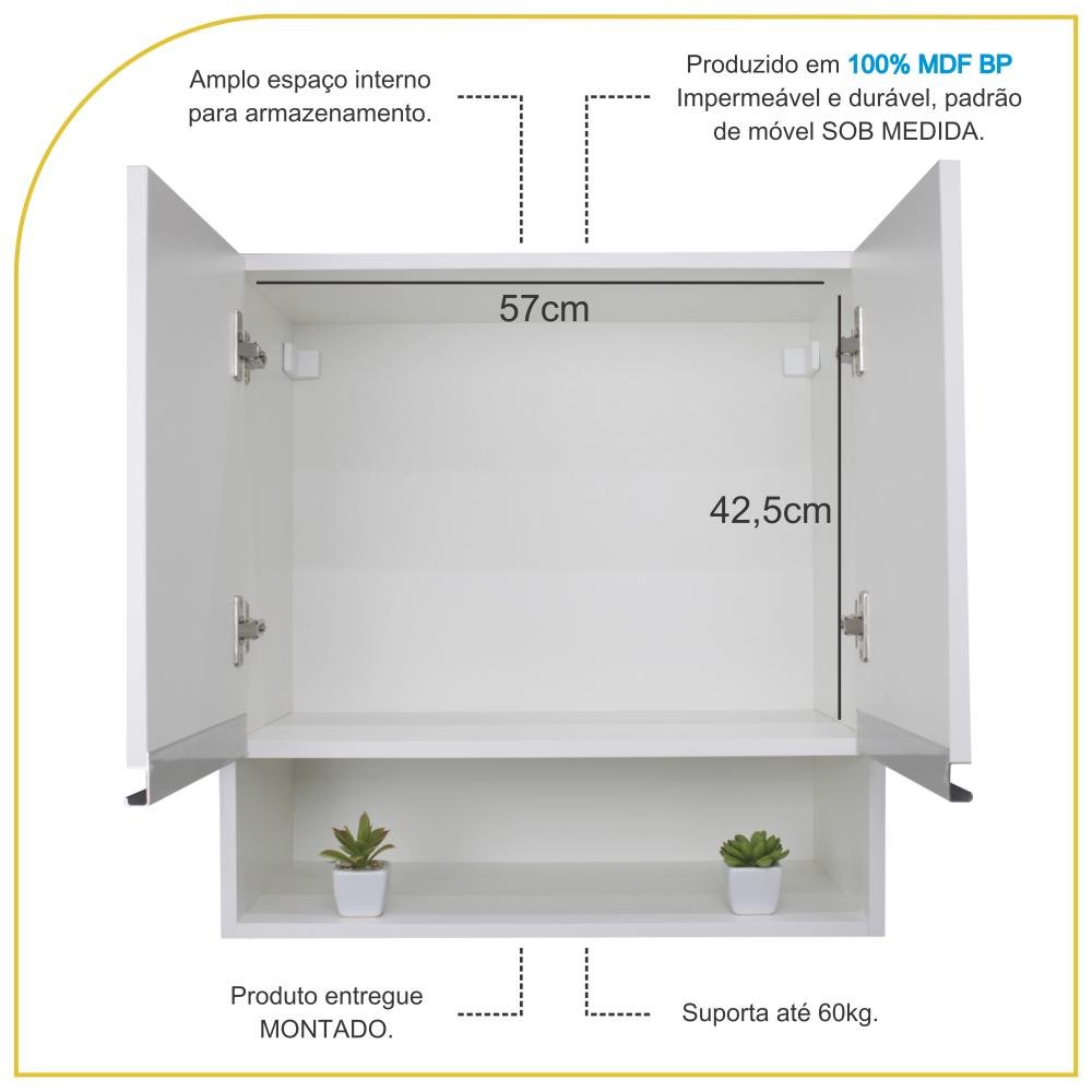 Armário Aéreo Multiuso 2 Portas 60cm com Nicho 100% Mdf - 3