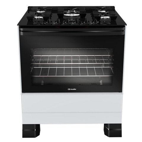 Fogão Mueller 5 Bocas Branco com Mesa de Vidro e Tripla Chama Mfv5bf