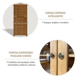 Cristaleira Rústica 100% Madeira Maciça 4 Portas para sala de Jantar Linha Rubi - 14