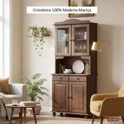 Cristaleira Rústica 100% Madeira Maciça 4 Portas para sala de Jantar Linha Rubi - 7