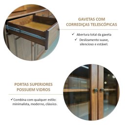 Cristaleira Rústica 100% Madeira Maciça 4 Portas para sala de Jantar Linha Rubi - 12