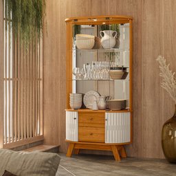 Cristaleira para Sala de Jantar 4 Portas Vidro e Curva com Espelho Led 2 Gavetas Moss - 2