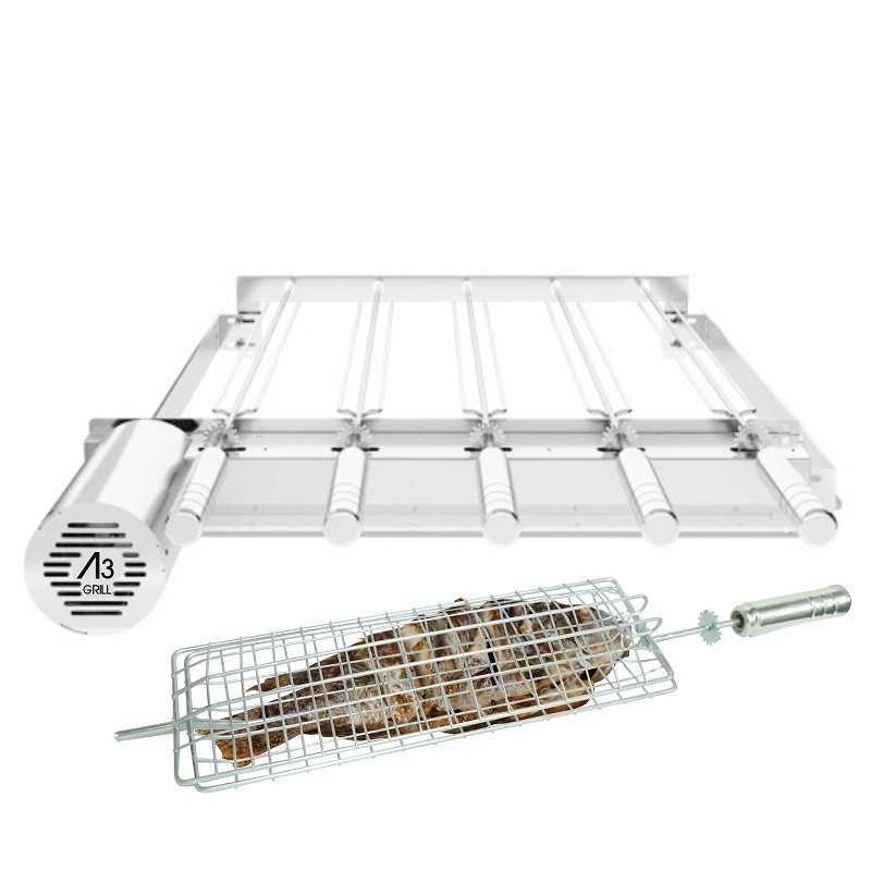 A3 Grill Ajustável - Motor Giratório para 5 Espetos + Espeto Grelha AJUSTAVEL + GC - 1