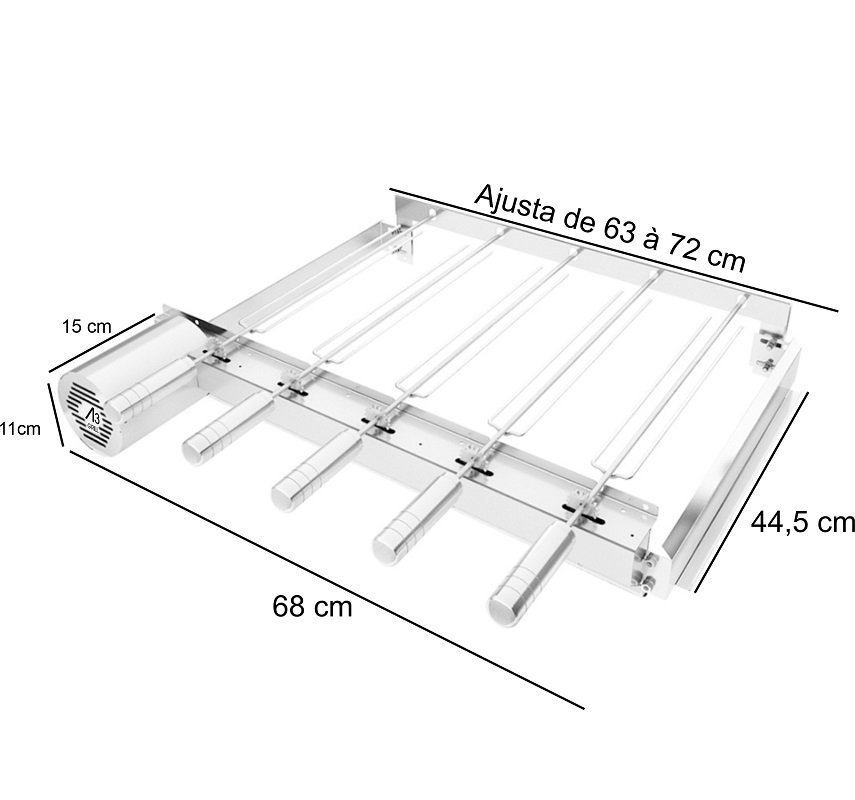 A3 Grill Ajustável - Motor Giratório para 5 Espetos + Espeto Grelha AJUSTAVEL + GC - 3