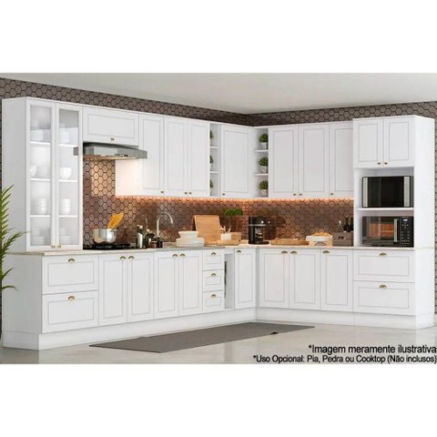 Cozinha Completa Americana 19 Peças (6 Armários + 2 Paneleiros + 6 Balcões + 5 Complementos)