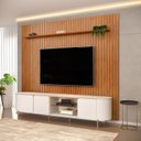 Ver imagem 1 de Rack Ariana Tampo Curvo 241cm com Painel Ripado 275cm para Tv até 75 Polegadas Trento