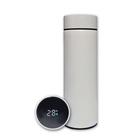 Garrafa Térmica Aço Inox com Termômetro Digital Led 500ml Branco