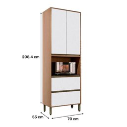 Paneleiro Duplo Torre Quente 100% MDF 2 Portas 2 Gavetas 70x53 cm Vitória Carvalho/Branco Polar - Mó - 5