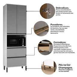 Paneleiro Duplo Torre Quente 100% MDF 2 Portas 2 Gavetas 70x53 cm Vitória Carvalho/Branco Polar - Mó - 4