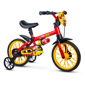 Bicicleta Aro 12 Infantil Nathor com Rodinhas de Treinamento e Garrafinha Mickey