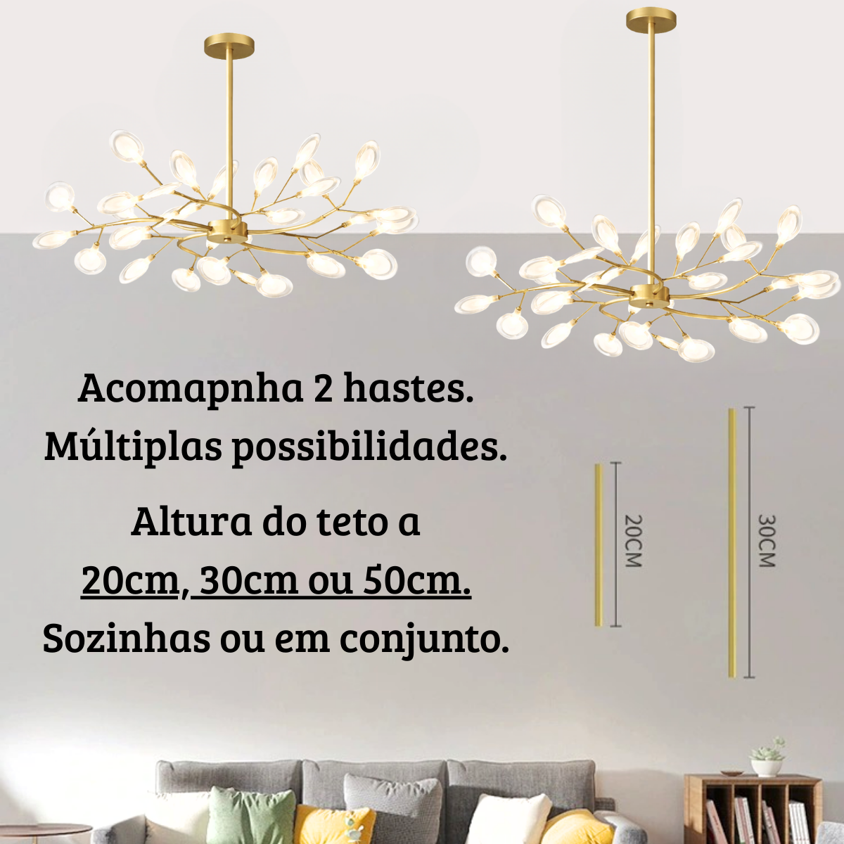 Ver imagem 7 de Lustre Teto 75cm Ramos de Árvore 30 Leds Luminária Metal Dourado Gimpo Ra-30-gold-lolli