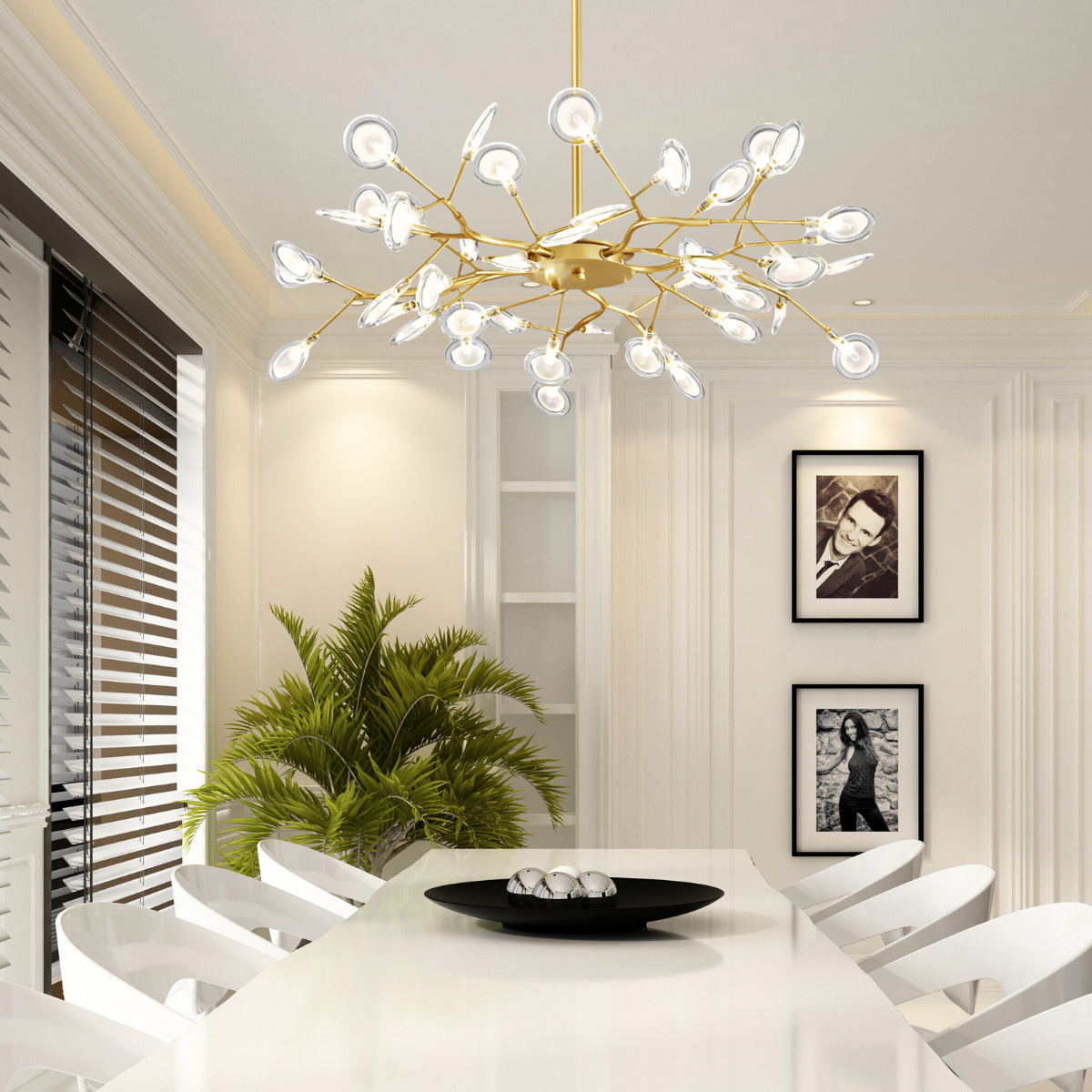 Lustre Teto 75cm Ramos de Árvore 30 Leds Luminária Metal Dourado Gimpo Ra-30-gold-lolli - 9