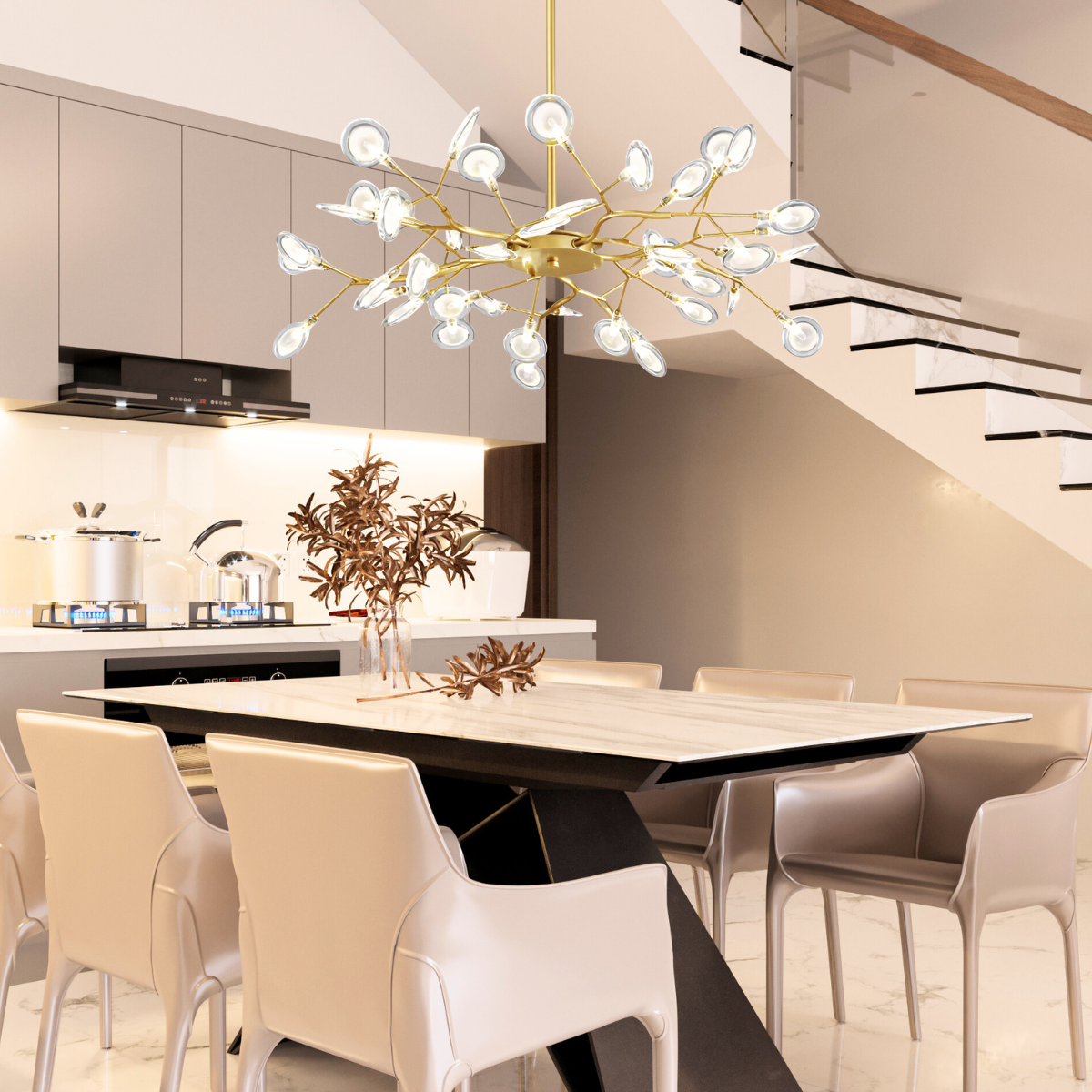 Lustre Teto 75cm Ramos de Árvore 30 Leds Luminária Metal Dourado Gimpo Ra-30-gold-lolli - 10