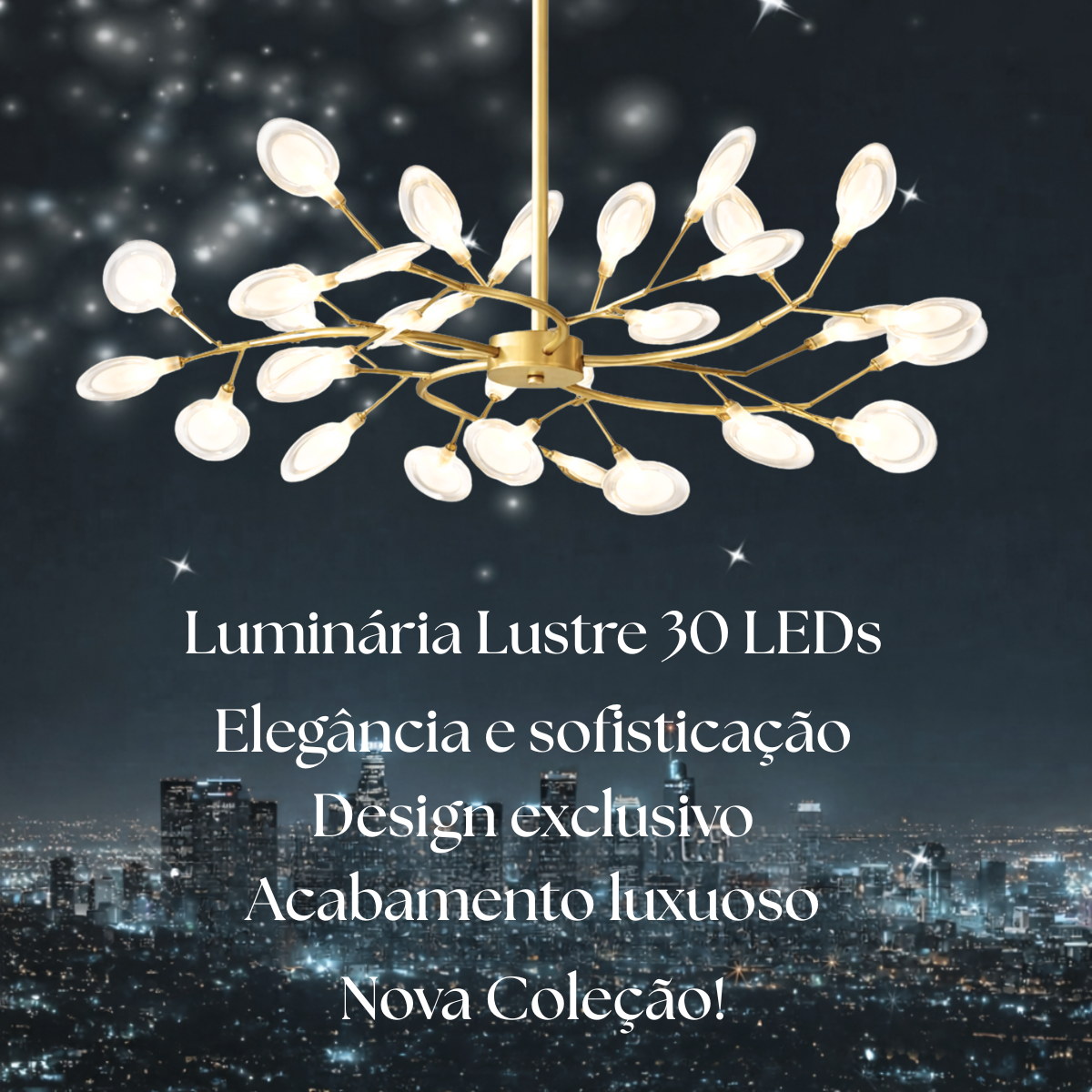 Lustre Teto 75cm Ramos de Árvore 30 Leds Luminária Metal Dourado Gimpo Ra-30-gold-lolli - 5