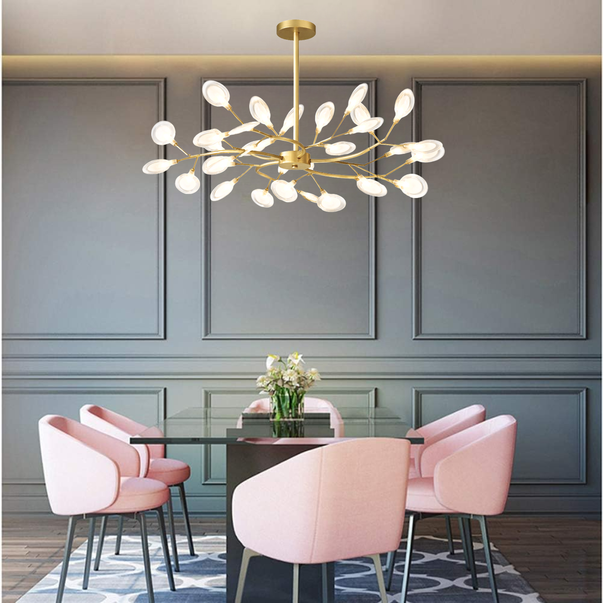 Ver imagem 3 de Lustre Teto 75cm Ramos de Árvore 30 Leds Luminária Metal Dourado Gimpo Ra-30-gold-lolli