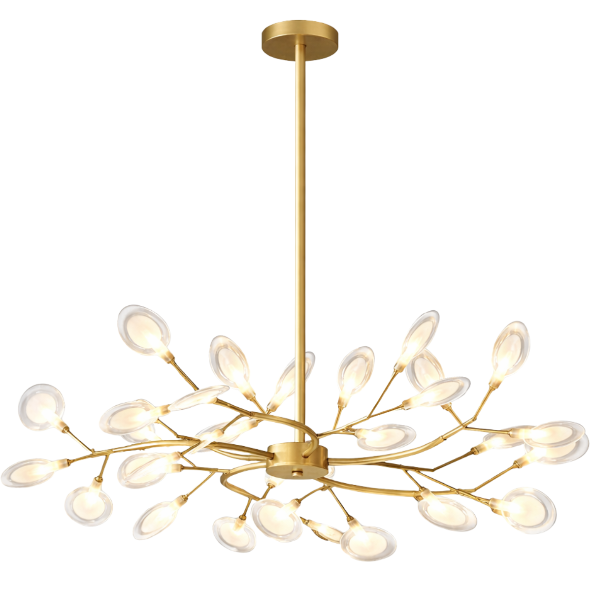 Lustre Teto 75cm Ramos de Árvore 30 Leds Luminária Metal Dourado Gimpo Ra-30-gold-lolli