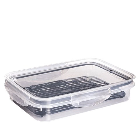 Pote hermético Trava Mais 1,1 litros com escorredor preto Plasutil ref.14348