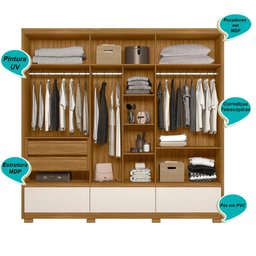 Guarda Roupa Amazonas 240cm 6 Portas Freijó Off White com Espelho Moval - 3