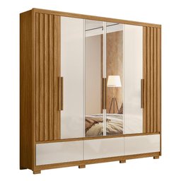 Guarda Roupa Amazonas 240cm 6 Portas Freijó Off White com Espelho Moval - 2