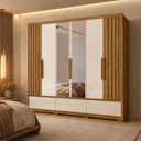 Ver imagem 1 de Guarda Roupa Amazonas 240cm 6 Portas Freijó Off White com Espelho Moval