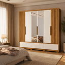 Ver imagem 5 de Guarda Roupa Amazonas 240cm 6 Portas Freijó Off White com Espelho Moval