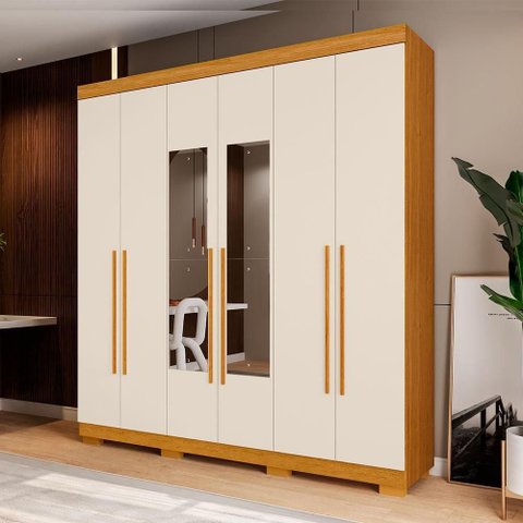 Guarda Roupa de Casal Polônia com Espelho 6 Portas Linhamobília Cinamomo Off White