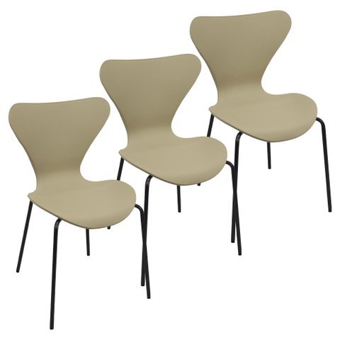 Kit 3 Cadeiras Jacobsen Polipropileno Sala Jantar Base Preta - Bege