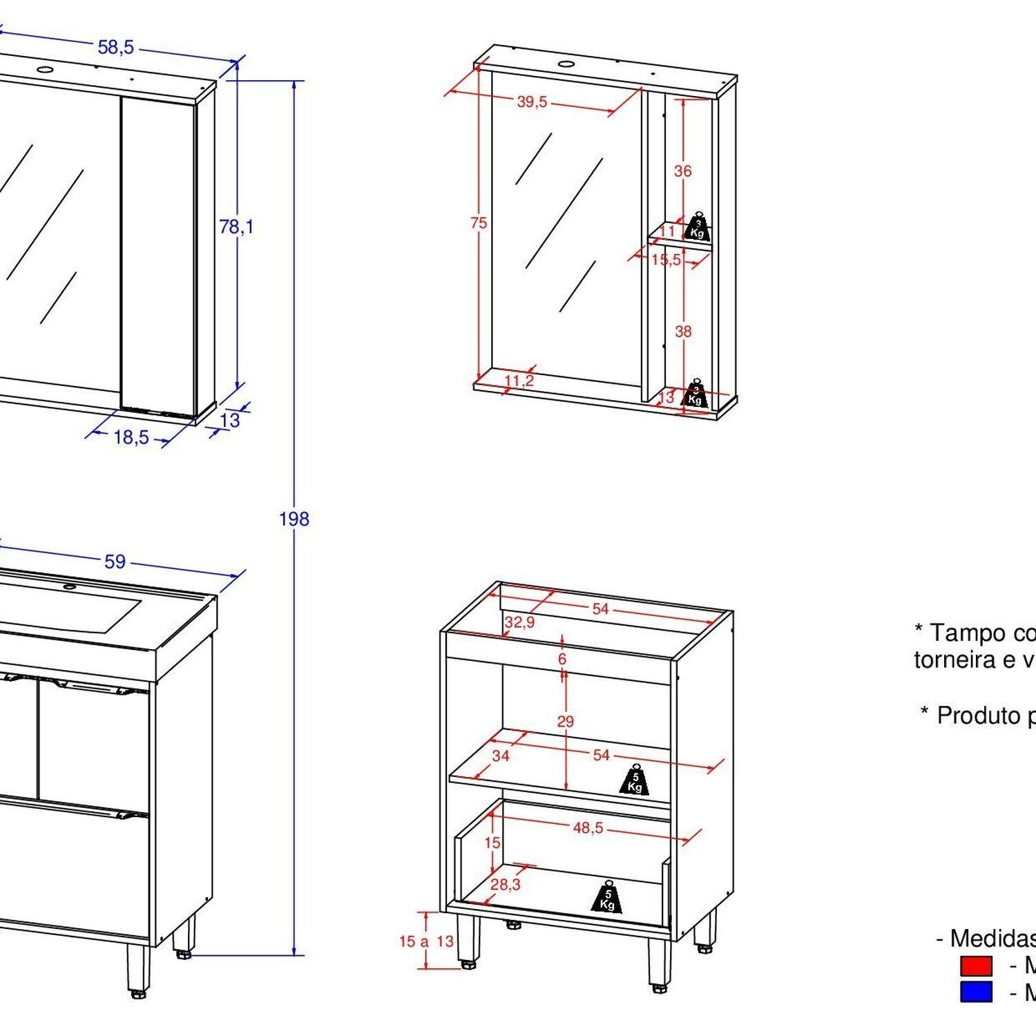 Gabinete para Banheiro com Cuba e Espelheira com Led Eleganza - 3