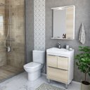 Ver imagem 1 de Armário Conjunto de Banheiro com Gabinete, Cuba e Espelheira e LED Malibu 60 cm