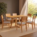 Ver imagem 1 de Conjunto Sala de Jantar Mesa 160cm com 6 Cadeiras 100% MDF Carvalho Rosé/Bege Claro