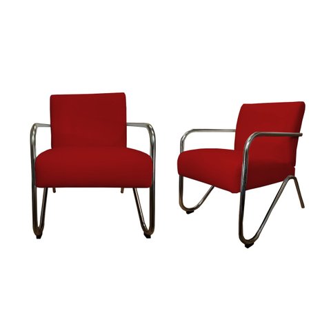Kit 2 Poltronas Decorativa Bela Suede Vermelho Braço Cromado Ms Decor