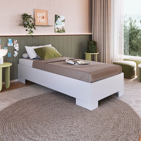 Cama de Solteiro Box com Estrado Fixo 80 Xangai Cinza/Grafite