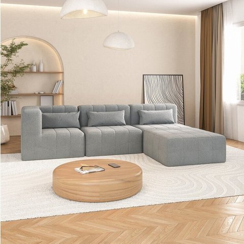 Sofá Modular de Canto 02 Poltronas 01 Canto e 01 Puff CabeCasa MadeiraOriginals