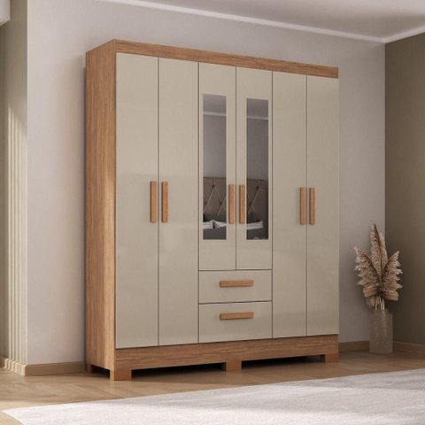 Guarda Roupa Casal com Espelho 6 Portas Fortaleza Atualle Acacia com Reflecta