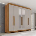 Ver imagem 1 de Guarda Roupa Casal com Pés e Espelho 6 Portas 6 Gavetas 100% MDF Itália Plus Off White/Cinamomo