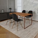 Ver imagem 1 de Mesa Industrial Base Ferro Cobre Tampo 137x90 Canela 4 Cadeiras Eames Madeira Assento Preto
