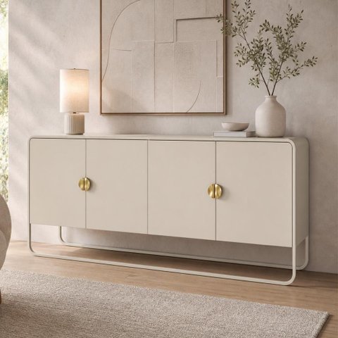 Aparador Buffet Alek A03 4 Portas 2 Prateleiras MDP Design Industrial Off White 180cm Lyam Decor