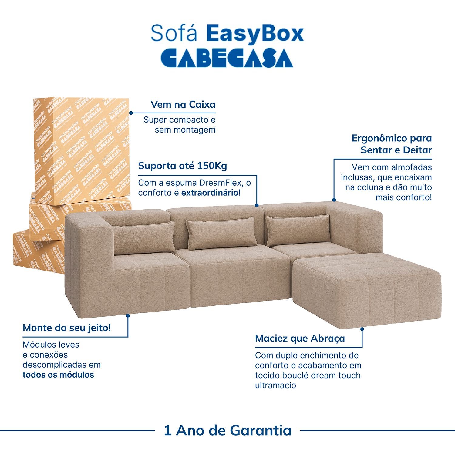 Sofá Modular de Canto 01 Canto 01 Poltrona e 01 Puff Easybox Cabecasa Madeiramadeira - 4