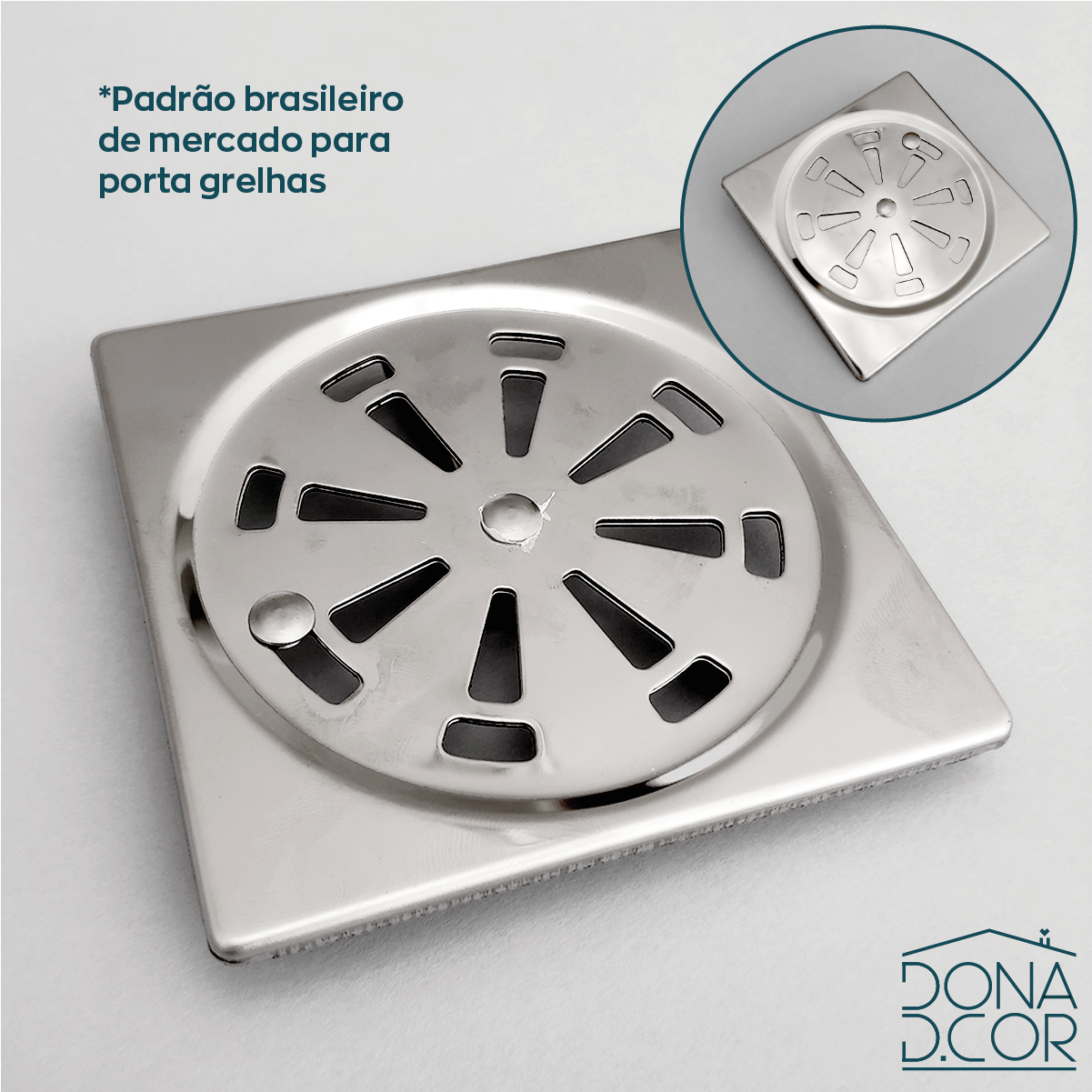 Ralo Grelha Inox Para Banheiro 10x10 Tampa Alto Padrão - 5