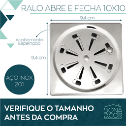 Ralo Grelha Inox Para Banheiro 10x10 Tampa Alto Padrão - 3