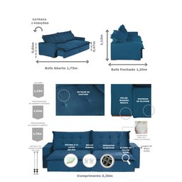 Sofá Bahia Modular 4 Lugares 2,30 MT com Molas Retrátil e Reclinável Veludo Nobre Sofatec - 3