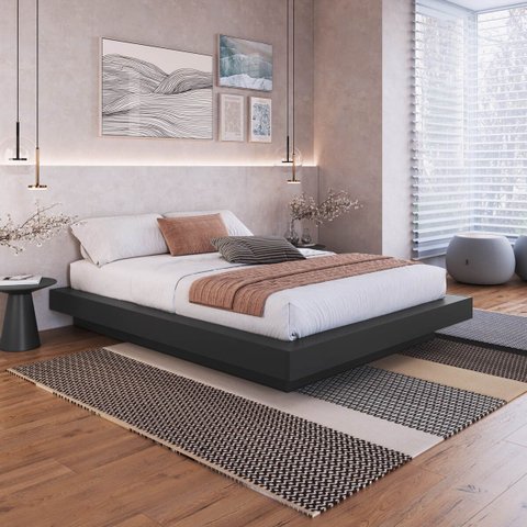 Cama Casal Queen Suspensa 140/160 Zurique Cinza/Grafite