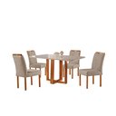 Ver imagem 2 de Conjunto Sala de Jantar 4 Lugares Dakota Mesa e 4 Cadeiras Madeira Maciça e Tecido Linho Areia