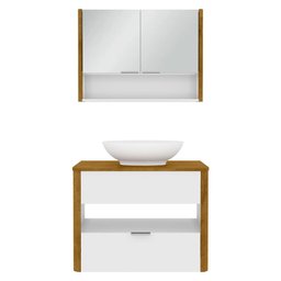 Kit Gabinete de Banheiro Santorini Ii com Espelheira e Cuba Branco/naturale - 4