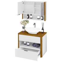 Kit Gabinete de Banheiro Santorini Ii com Espelheira e Cuba Branco/naturale - 3