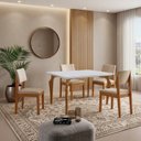Ver imagem 1 de Conjunto Sala de Jantar Mesa Tampo Vidro/MDF com 4 Cadeiras Suede Marialice Cinamomo/Off White/Bege
