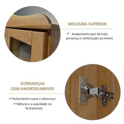 Cristaleira Vitrine Rústica 100% Madeira Maciça 2 Portas 1 Gaveta Linha Rubi - 5