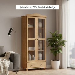 Cristaleira Vitrine Rústica 100% Madeira Maciça 2 Portas 1 Gaveta Linha Rubi - 7